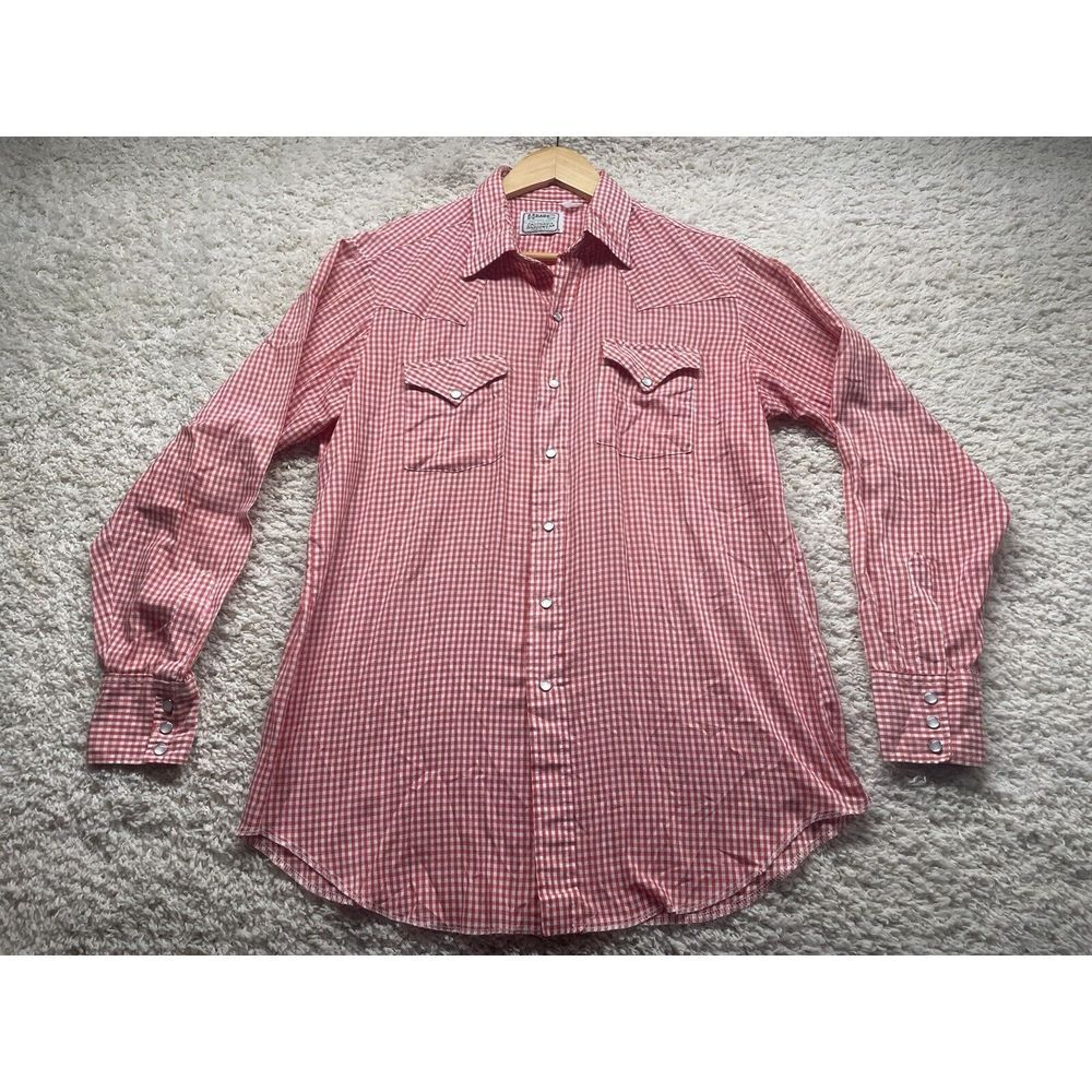 H Bar C California Ranchwear 60s Western Pearl Snap Shirt 17 - 35 USA Check